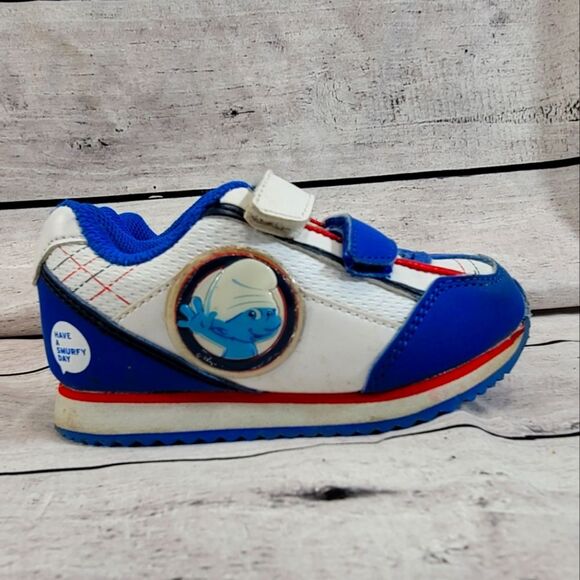 Smurf Sneakers Velcro Straps Kids Size 8 - Picture 2 of 11